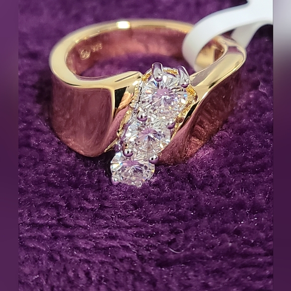 Moissanite Fire 14k Yellow Gold Over Sterling Silver 3-Stone Ring 1.00ct, Size 7 - Picture 7 of 9